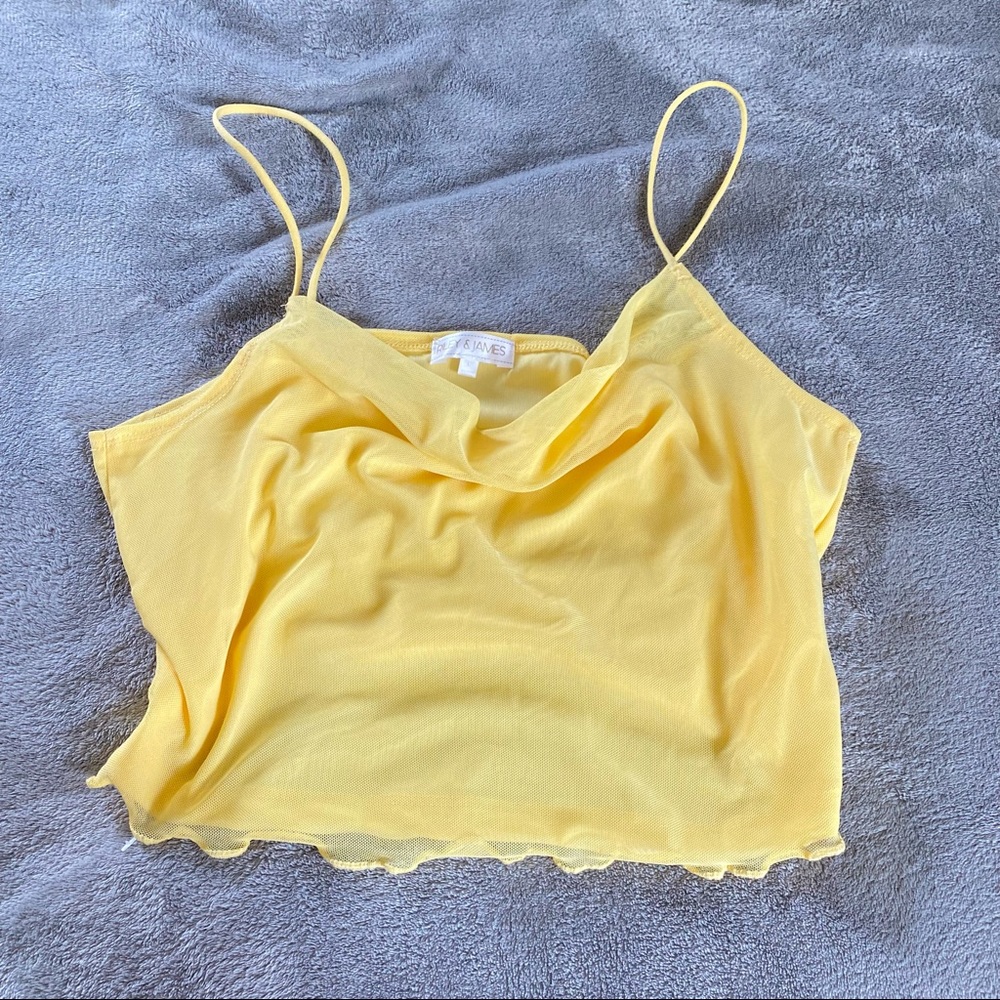Yellow cow neck mesh cami top